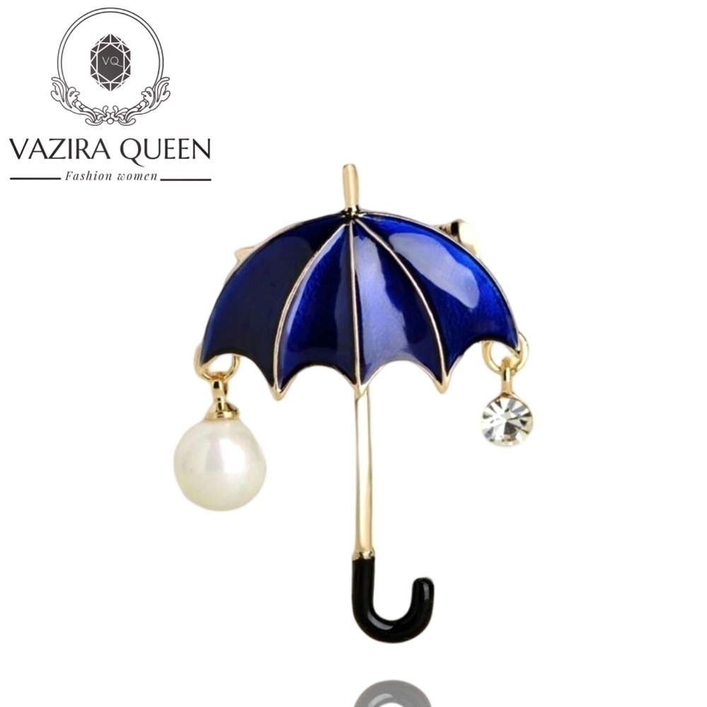 VQ Enamel Umbrella Brooch with a Pearl